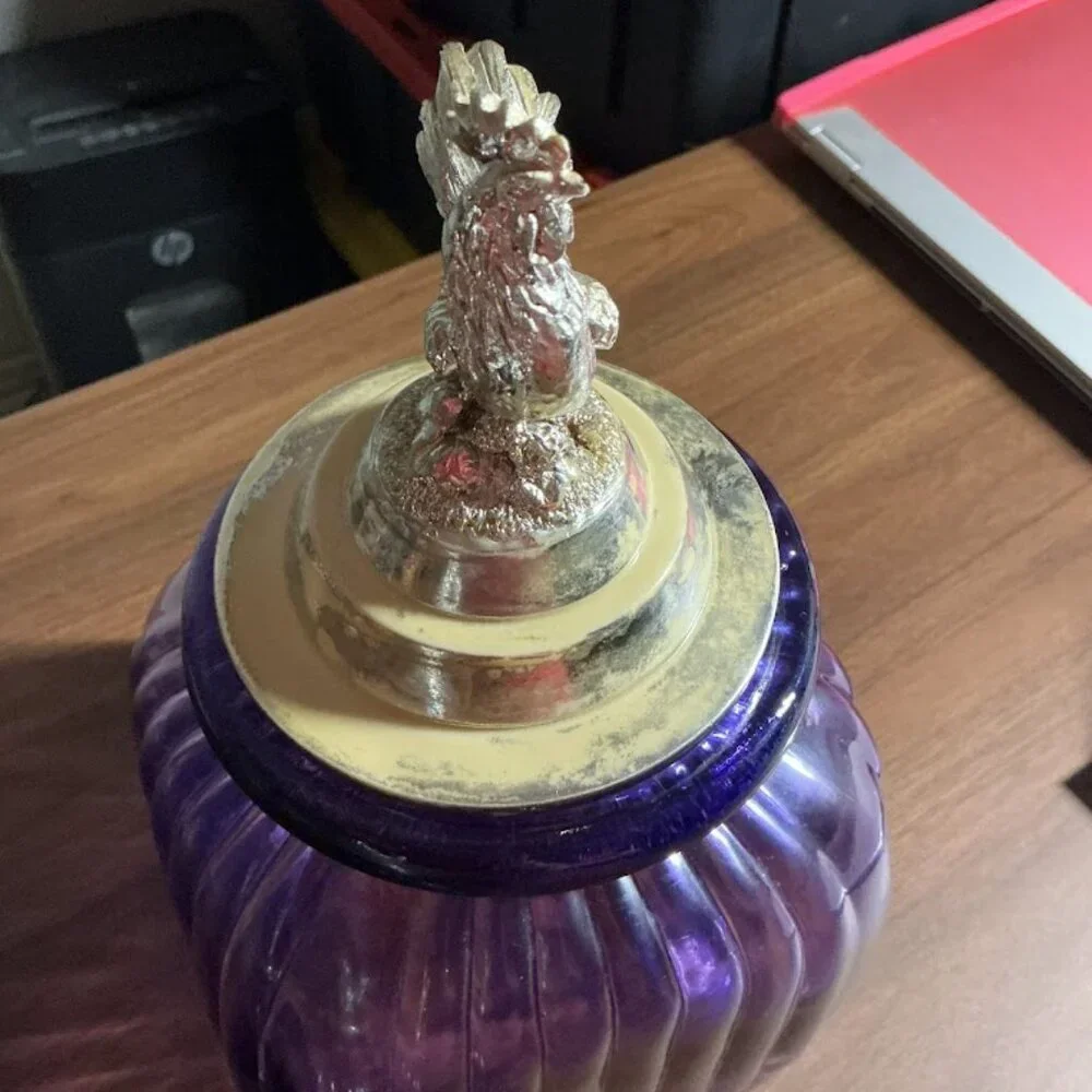 Purple Amethyst Vintage Rooster Lid Glass Canisters Set of 2 - Picture 5 of 10